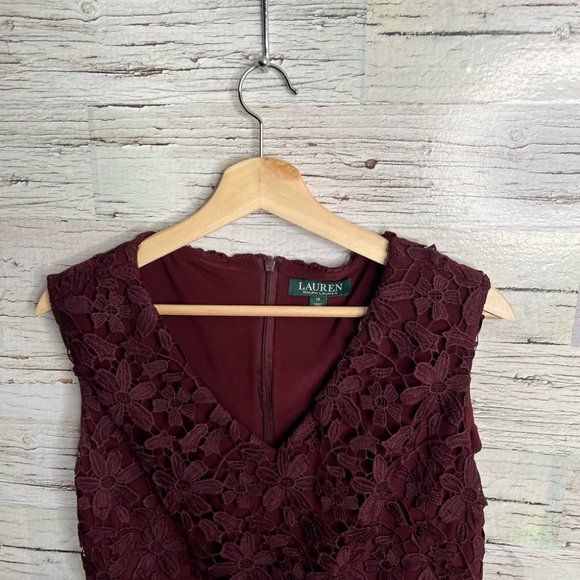 Lauren Ralph Lauren purple floral lace dress midi size 12 - Picture 9 of 10